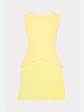 Milly Soft Yellow Pleated Peplum Mini Dress